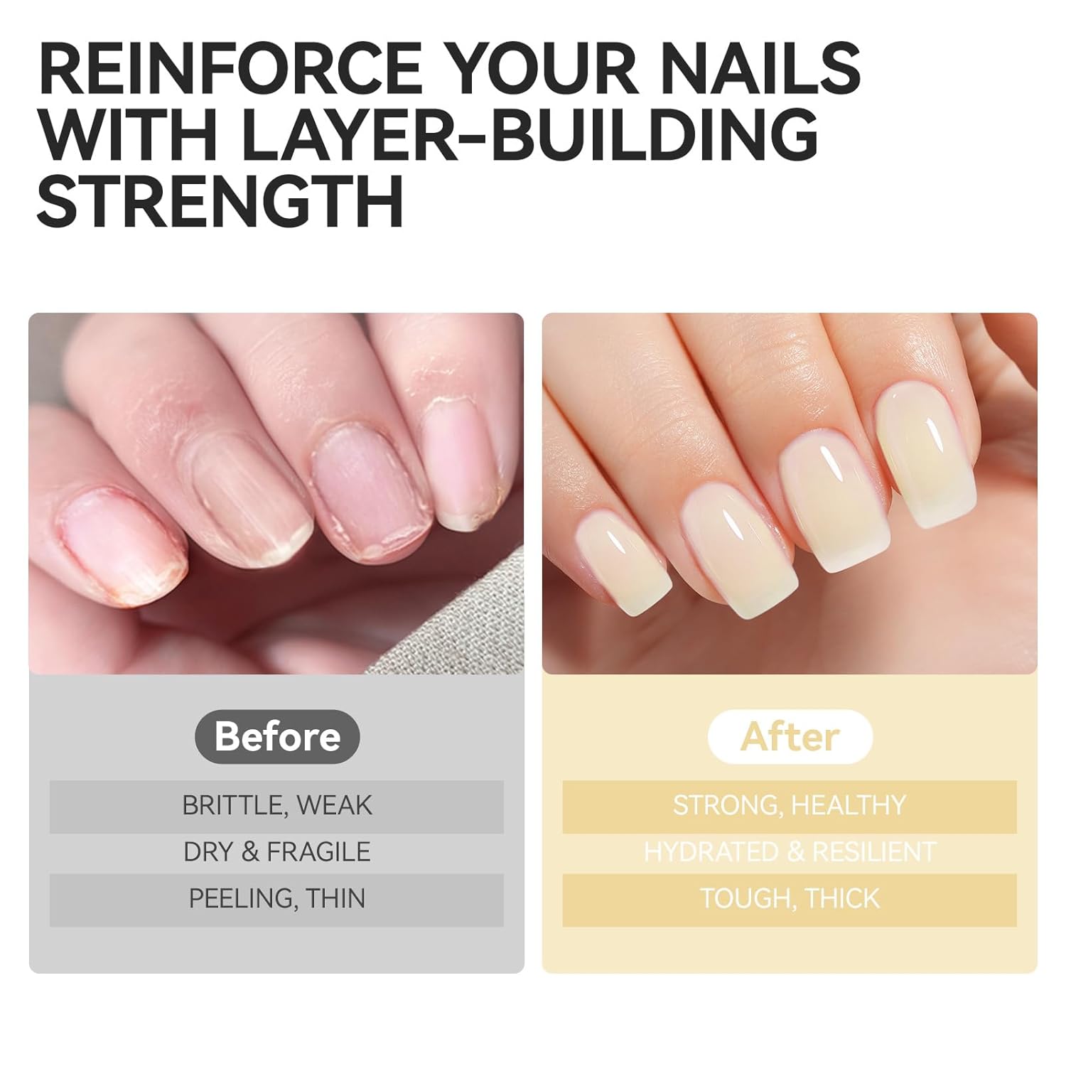 Nail Polish Strengthener and Growth Treatment: Yellow Gelike EC 6 in 1 Natural Nail Hardener Extra Strong and Growth - Long Lasting Nail Repair for Damaged Nails - For Daily Work Home Salon-BrightBean Baby