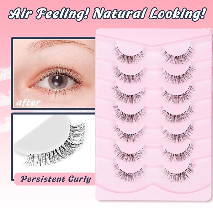 Eyelashes Natural False Lashes 14mm Eye Lashes with Thin Band 3D Volume Fake Eyelashes C Curl Wispy Lashes Natural Look 7 Pair-BrightBean Baby