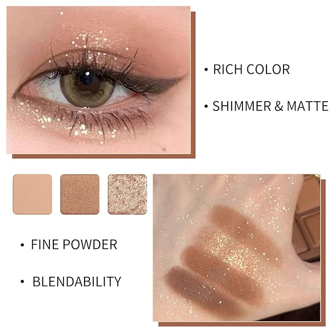 Erinde 9 Colors Eyeshadow Palette, Matte Shimmer Glitter Eye Shadow Palette Makeup, Highly Pigmented Long Lasting Waterproof, Natural Neutral Nude Eyeshadow Makeup Pallet, Chocolate Brown-BrightBean Baby