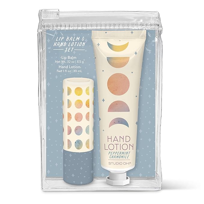 Studio Oh! Lip Balm & Hand Lotion Set - Travel-Size Toiletries, 2-Piece Gift Set - Moisturizing, Portable - Moon Phases-BrightBean Baby