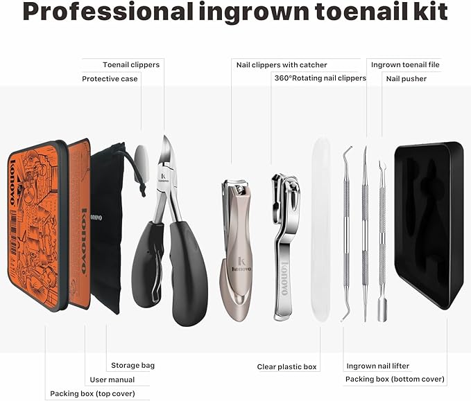 Toenail Clippers for Seniors Thick Toenails, Toe Nail Clippers Adult Thick Nails Long Handle, Professional Heavy Duty Nail Clippers 6Pcs Black-BrightBean Baby