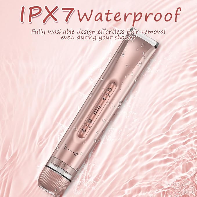 Bikini Trimmer for Women - 2 in 1 Electric Body Hair Trimmer for Silky Skin, Cordless Body Shaver for Travel, IPX7 Waterproof & Easy to Clean, Replaceable Ceramic Blade Heads, Rose Gold-BrightBean Baby