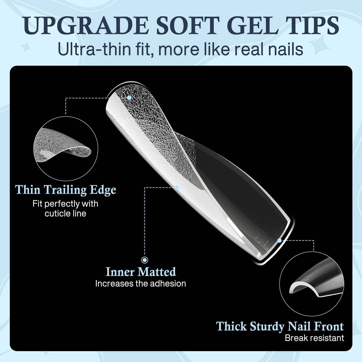 Medium Gel Coffin Nail Tips, 240pcs Soft Gel Pre-Shaped Acrylic Fake Nails, Half Matte Full Cover Clear Press on Flase Nail Tips for Extension Nail Manicure Home DIY 12 Sizes Gelly Tips-BrightBean Baby