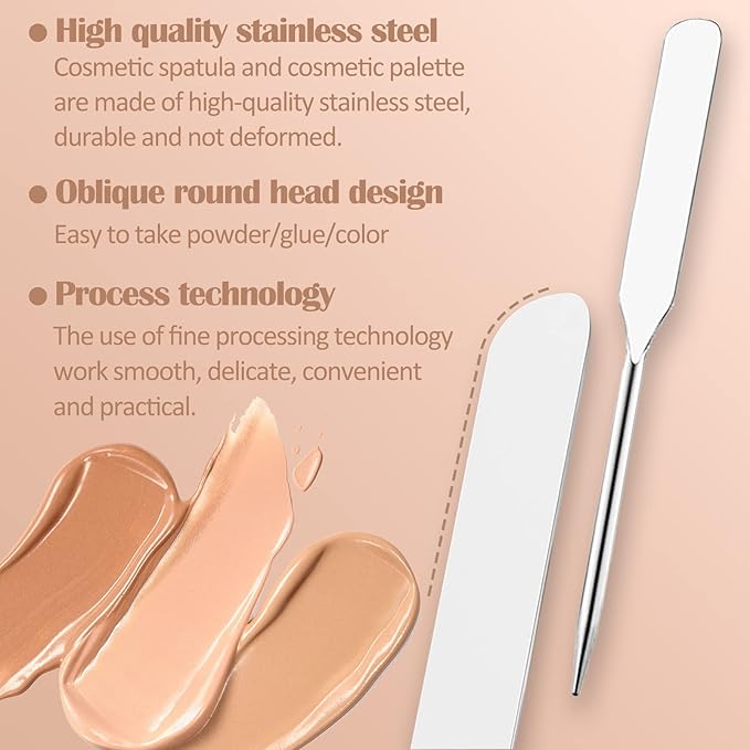 DAGEDA Stainless Steel Makeup Spatula Set, Makeup Mixing Palette Make up Spatula Tool, Foundation Spatula Makeup Foundation Mixing Pigment Palette, Cosmetic Spatula Foundation Palette Make up Tool-BrightBean Baby