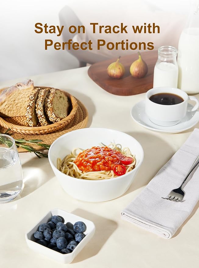 Yedio 32 OZ Large Soup Bowls Set of 4 – White Porcelain Bowls for Ramen, Cereal, Salad, Pasta, Oatmeal & More – Microwave, Dishwasher, Oven & Freezer Safe