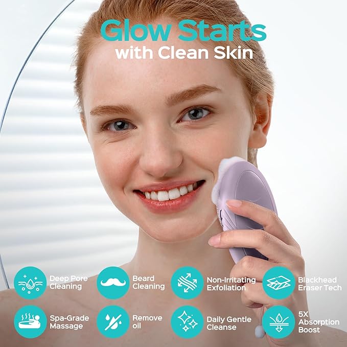 COSLUS Face Scrubber Facial Cleansing Brush: 5 Cleansing Modes Silicone Face Wash Scrubber for Women Skin Care, Sensitive Skin - Deep Cleansing & Gentle Exfoliating, Portable for Shower & Travel-BrightBean Baby