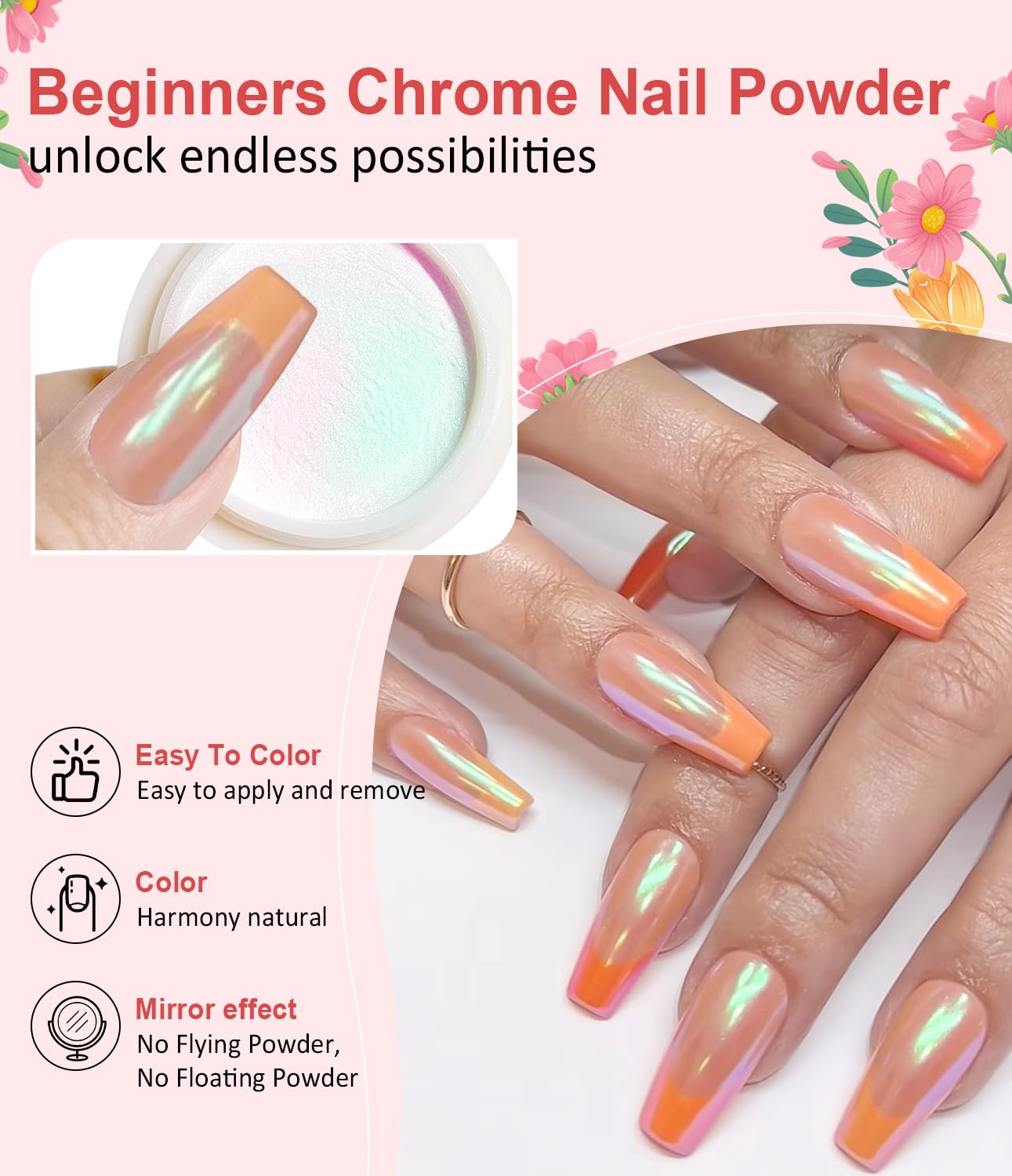 Chrome Nail Powder - Pearl Chrome Nail Powder Glitter Powder, Aurora Chrome Nail Powder Ice Translucent Iridescent Mermaid Pigment Dust Nail Powder Kit For Manicure Decoration DIY-BrightBean Baby