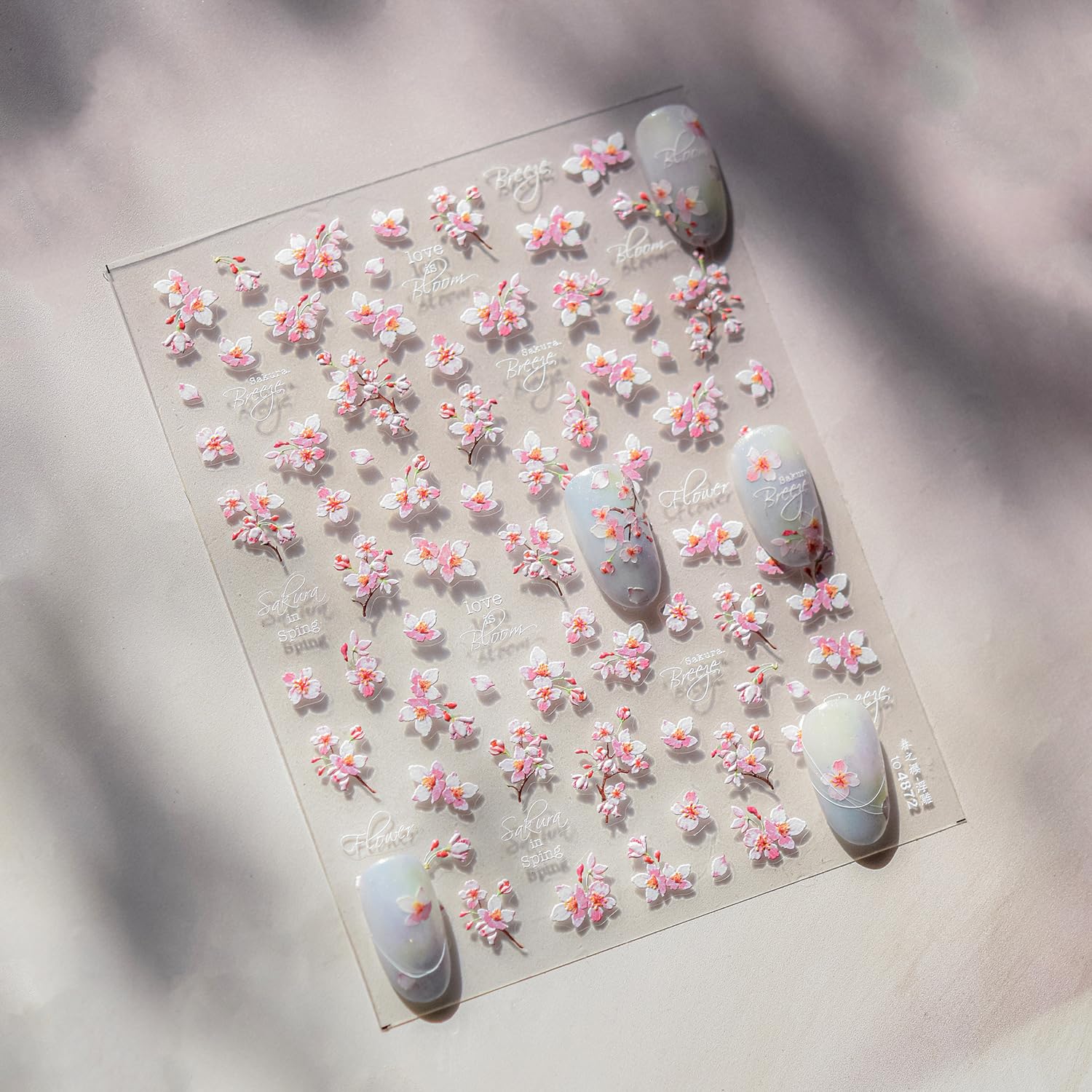 Cherry Blossoms Nail Art Stickers Pink White Flowers Nail Decals for Acrylic Nails 5D Embossed Self-Adhesive Flower Designs Nail Sticker Spring Summer Cute Floral Nail Decal for Women DIY Nail Decor-BrightBean Baby