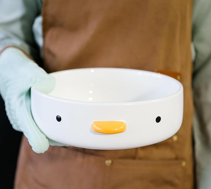 PURROOM Cute Duck 8.6'' Fruit Bowl, Handmade Glaze Large Ceramic Salad Plate, Flat Bottomed Bowl, Home Family, Friend.
