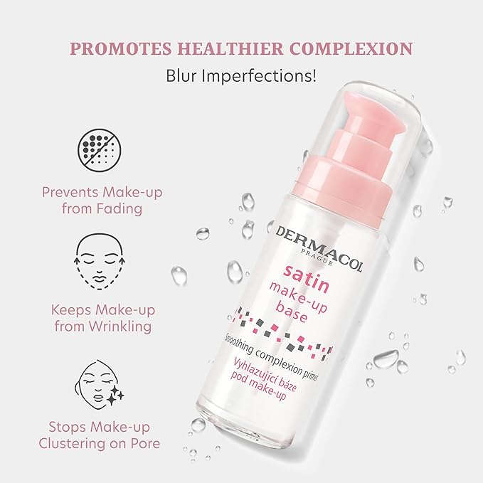 Dermacol - Satin Makeup Base, Matte Face Primer for Wrinkles and Pores, Transparent Makeup Primer for Oily Skin & Dry and Combination Skin, Easy to Blend Pore Filling Primer, No Preservatives, 30 mL-BrightBean Baby