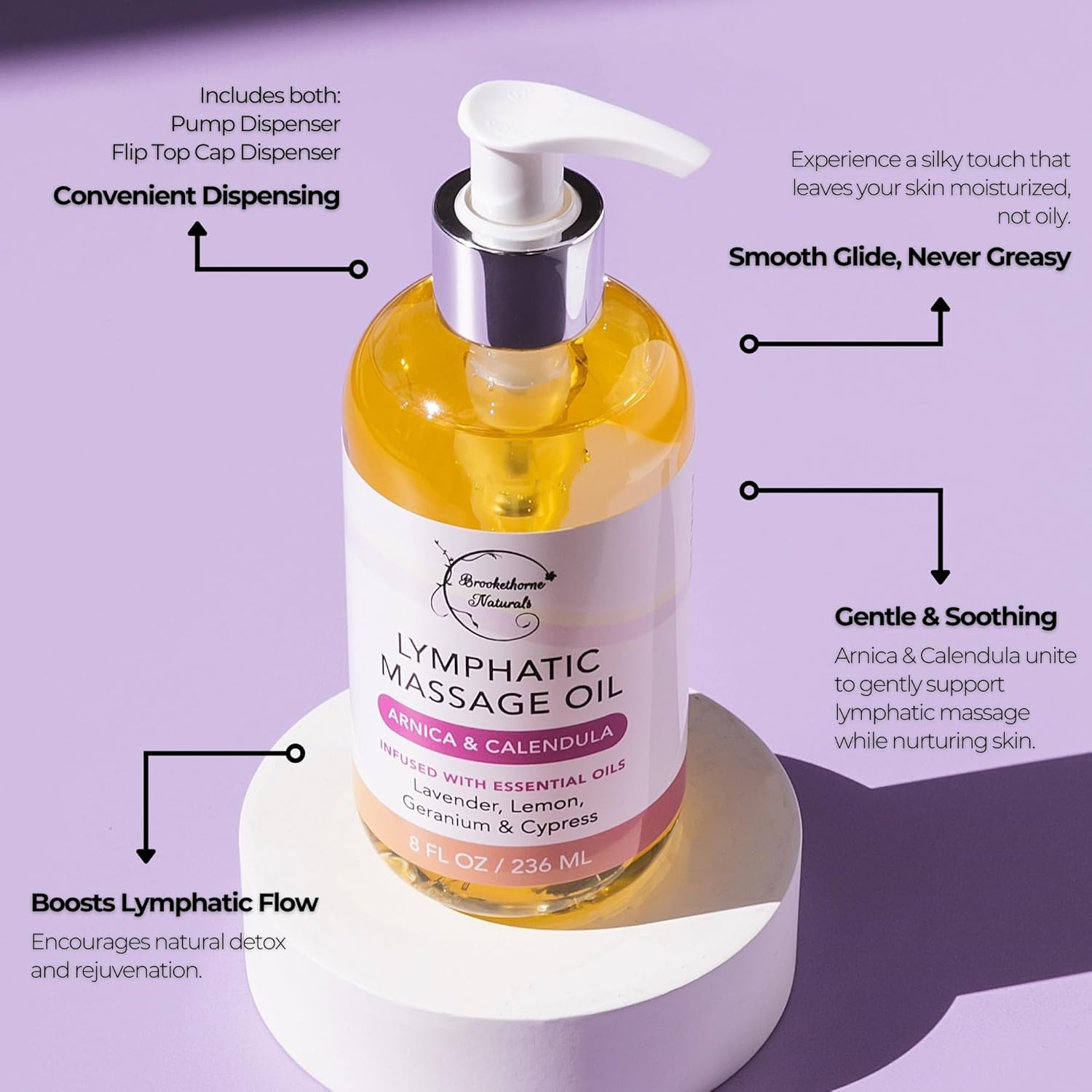 Lymphatic Massage Oil for Massage Therapy & Natural Lymphatic Drainage | Premium Quality with Arnica & Lavender Oil | for Post Surgery Recovery & Detox | 8oz by Brookethorne Naturals-BrightBean Baby