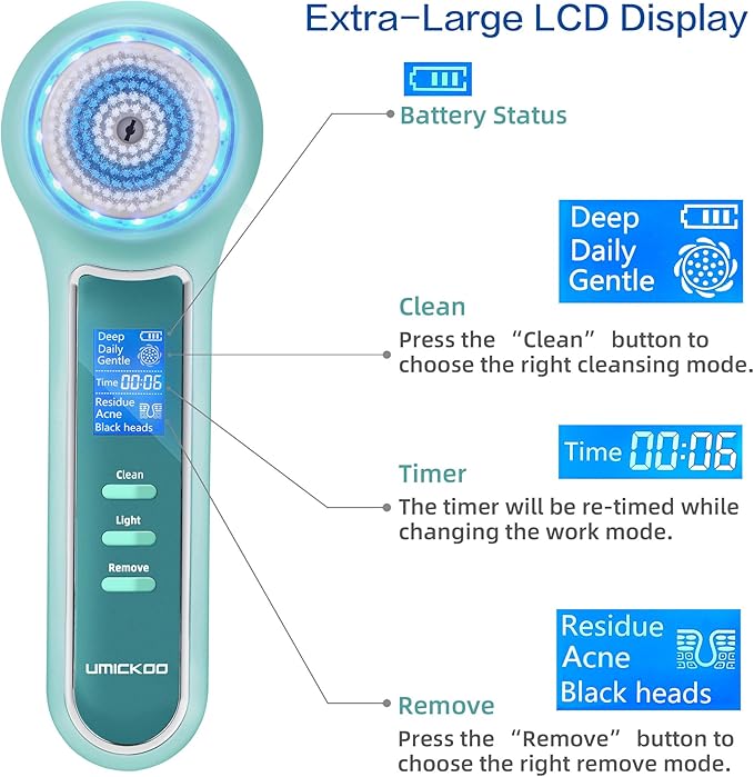 Face Scrubber Exfoliator,Facial Cleansing Brush Waterproof with LCD Screen,Blackhead Remover Vacuum with 5 Brush Heads,Face Spin Brush for Exfoliating, Massaging and Deep Pore Cleansing-BrightBean Baby