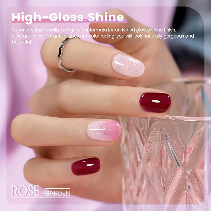 RARJSM Purple Pink Jelly Gel Nail Polish Set 6pcs Clear Crystal Glass Grape Purple Rose Pink Series Transparent Sheer Amber Milky Gel Varnish LED UV Curing Requires Soak off French Manicure Home Salon-BrightBean Baby