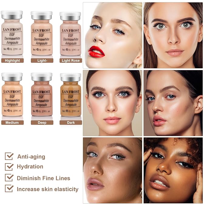 BB Facial Glow Serum Starter Kit Hyaluronic Acid Essence Foundation Skin Care Kit 0.27oz 6 Vials, Combined With Niacinamide and Peptides To Brighten Skin Tone Anti-Aging Foundation 6-Color(Multicolo)-BrightBean Baby