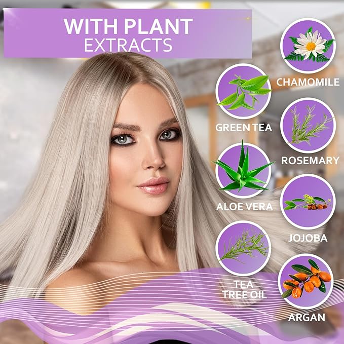 Purple Shampoo - Toner for Blonde Hair - Sulfate and Paraben Free - More Balanced Color Treated, Bleached, Silver, White and Gray Hair - No More Orange, Straw Yellow and Brassy Tones - Women and Men-BrightBean Baby