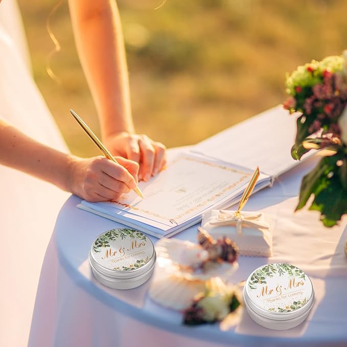 40 Pieces Bridal Shower Lip Balm Bulk Wedding Favors Lip Balms Mr and Mrs Thanks for Coming Wedding Party Gift for Guest Girl Bride Women Travel Birthday, 0.34 Oz, White (Eucalyptus Style)-BrightBean Baby