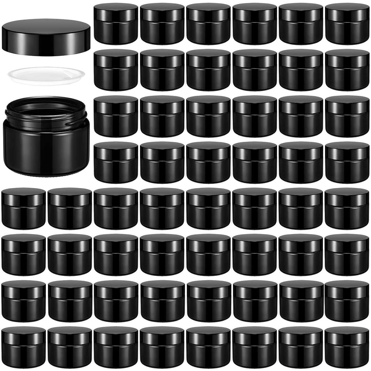 Domensi 100 Pcs 1 oz Glass Jars with Lids Bulk Round Glass Cosmetic Jars Lids 1 oz Small Travel Containers with Inner Liner for Lotions Powders Ointments Sample Cream(Black,Black)-BrightBean Baby