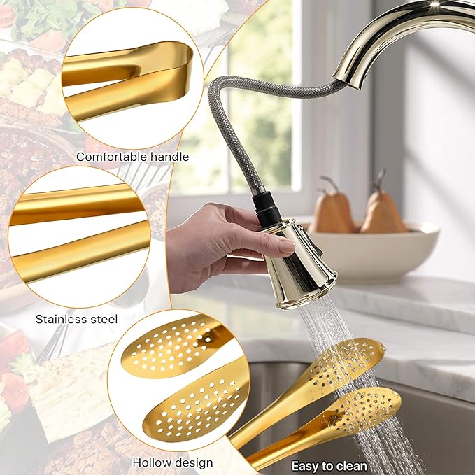 8 PCS Serving Tongs 9 Inch, Gold Tongs for Serving Food, Stainless Steel Tongs for Serving, Serving Utensils Cooking Clips for Buffet, Appetizer, Dessert, Parties