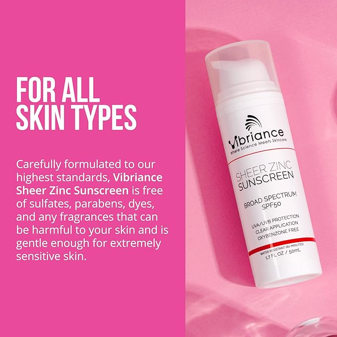 Vibriance Sheer Zinc Sunscreen - Tinted Sunscreen for Face SPF 50, Lightweight Facial Moisturizer with Niacinamide, Hyaluronic Acid - 1.7 fl oz-BrightBean Baby