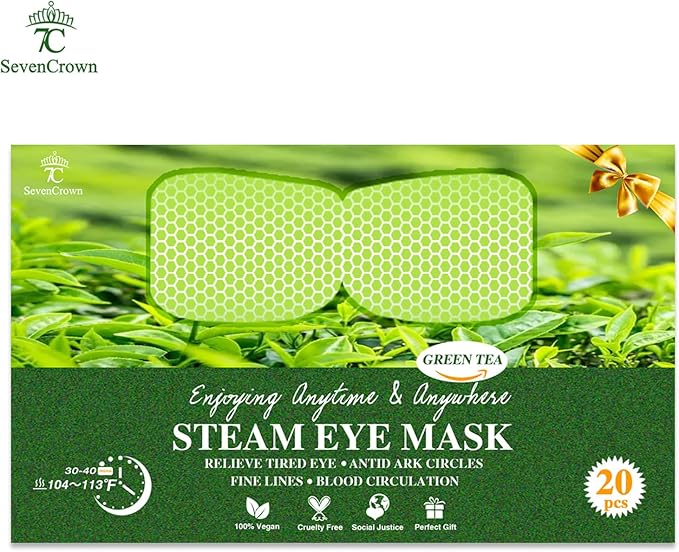 Steam Eye Mask for Travel Essentials,Sleep Mask,Green Tea Warm Compress for Eyes,Heated Eye Mask Reduce Puffiness & Dark Circles, Hydrate & Soothe Tired Eyes,Self Care SPA Gifts for Women,20 Packs-BrightBean Baby