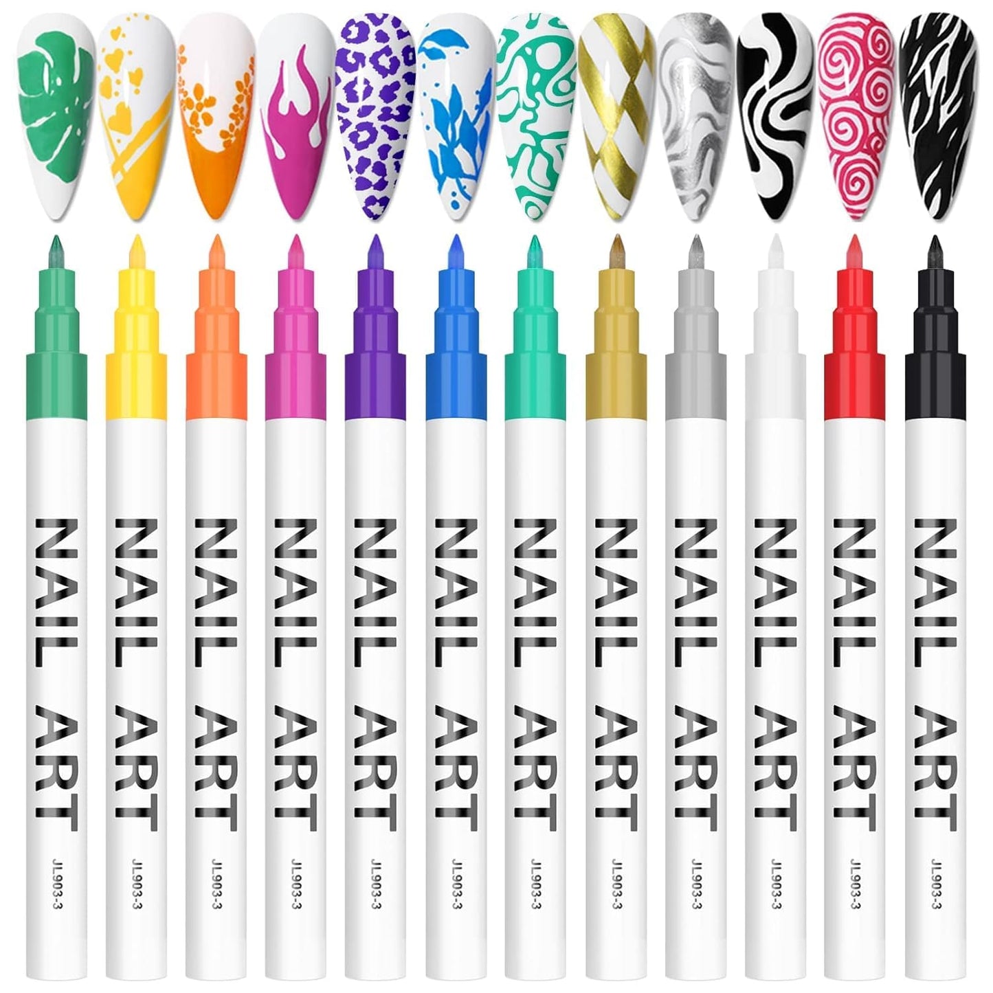 12 Color 3D Nail Art Pens Set, Kalolary Nail Pens Nail Point Graffiti Dotting Pen Drawing Painting Liner Brush for DIY Nail Art Beauty Adorn Manicure Tools-BrightBean Baby
