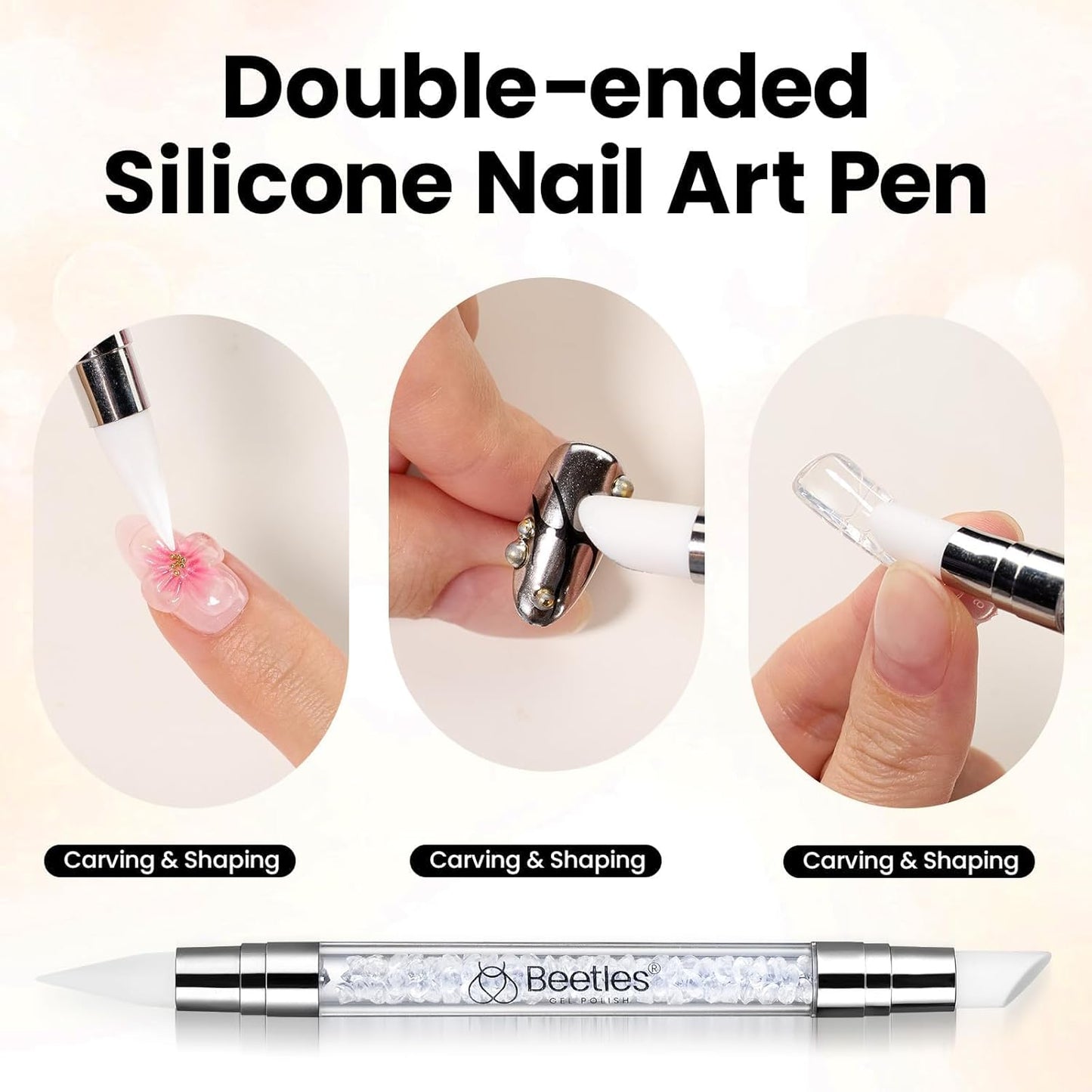 Beetles Solid Builder Nail Gel 1 oz White 3D Sculpting Gel for Nail Art Non-Sticky Extension with Rhinestones & Pearls and Rhinestones Glue Double-Head Pen DIY Salon Home for Women-BrightBean Baby