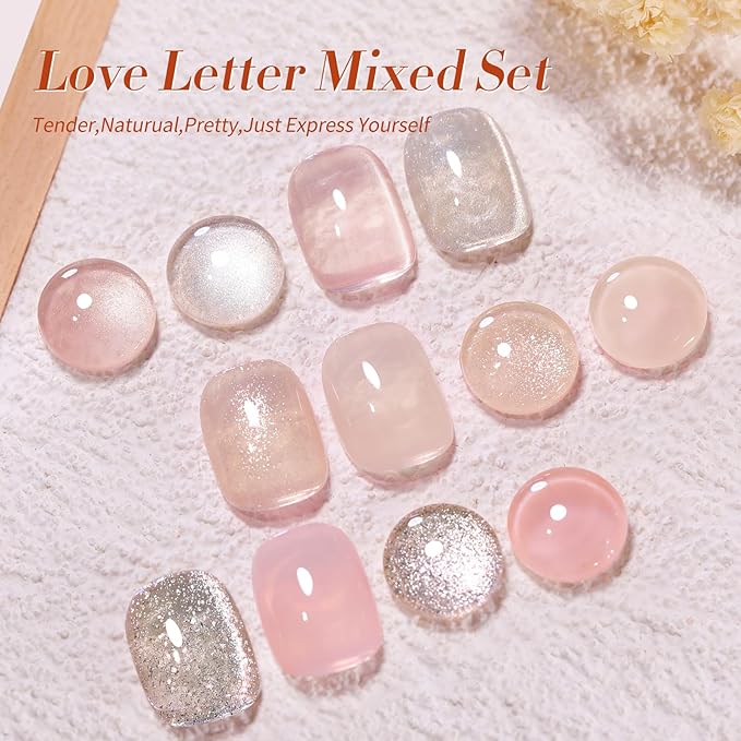 Born Pretty Gel Nail Polish Nude Pink Series,Jelly Transparent,Cat Magnetic Eye,Shimmer Glitter Holographic Nude Pink Gel Polish Kit for Salon Manicure and Nail Art DIY at Home 6Colors-BrightBean Baby