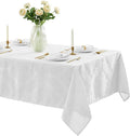 Newbridge Barcelona Luxury Damask Fabric Tablecloth, 70” Extra Wide x 144” Rectangle, White, 100% Polyester, No Iron, Soil Resistant Dining Room, Party and Banquet Table Cover