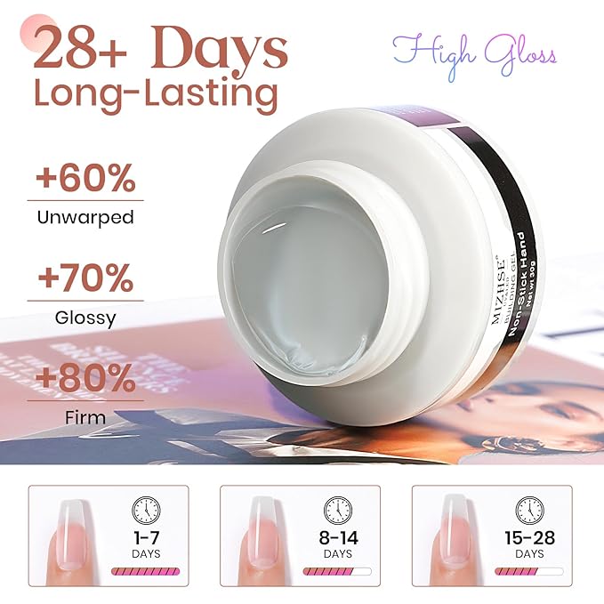 MIZHSE Clear Solid Builder Gel For Nails, 30g Non-Sticky Nail Extension Hard Builder Gel, Nail Strengthen 3D Sculpting Nail Art for Carving Modeling Soak Off Manicure Home-BrightBean Baby