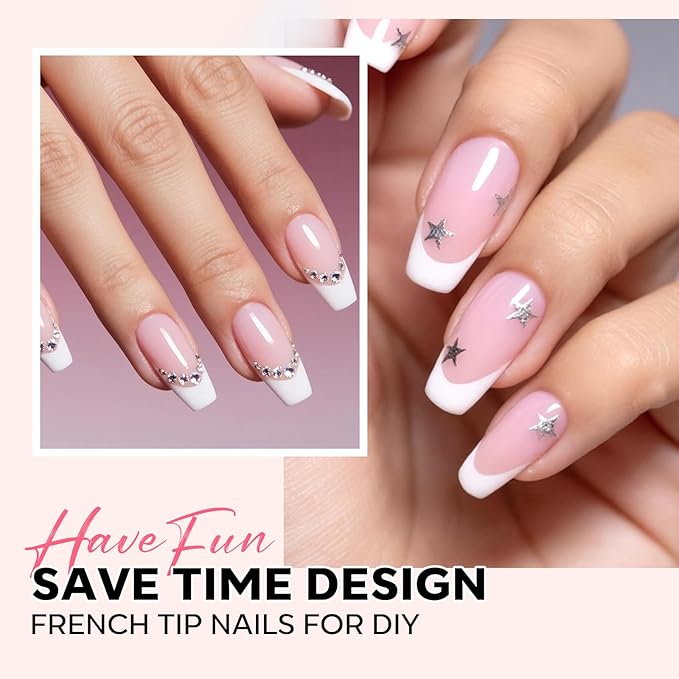 modelones French Tip Press on Nails, 150Pcs Short Coffin Fake Nails with Nail Box, Pink & White Gel Nail Tips for Women, Soft Glue-On Nails for Natural Salon Look, DIY Nail Art Kit (15 Sizes)-BrightBean Baby