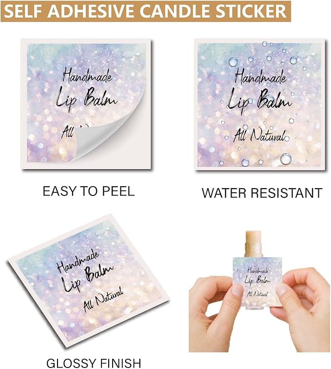 CRASPIRE 80Pcs 8 Styles Lip Balm Sticker Flash Background Self-Adhesive Homemade Lip Balm Labels Vintage Square DIY Label Stickers for Lip Balm Containers Cosmetics Lipsticks-BrightBean Baby