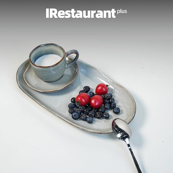 Organic Shape Restaurant Serving Tray 11.625 x 5.125", Commerical Grade Catering Stoneware Tray in Ir-regular Organic Shape, Chip & Scratch Resistant, Glossy Reactive Glaze Grey, Case of 12