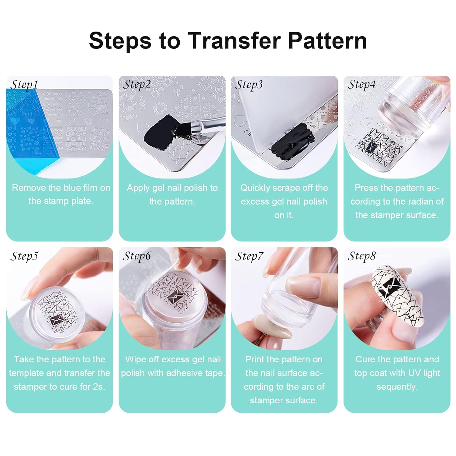 X&D Nail Art Stamper Clear Jelly Nail Art Stamping Transparent Silicone Rubber Nail Polish Stamper with Acrylic Scraper, Spare heads, Stainless Steel Plate Kit for French Tips and Transfer Images B-BrightBean Baby