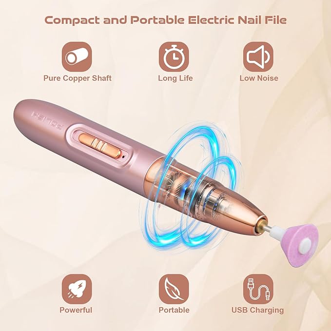 Electric Nail File ,Professional Nail Drill for Acrylic Gel Dip Powder Nails Portable Nail Machine Kit Manicure Pedicure Tools Polishing Set with Nail Drill Bits Sanding Bands (Rose Gold)-BrightBean Baby