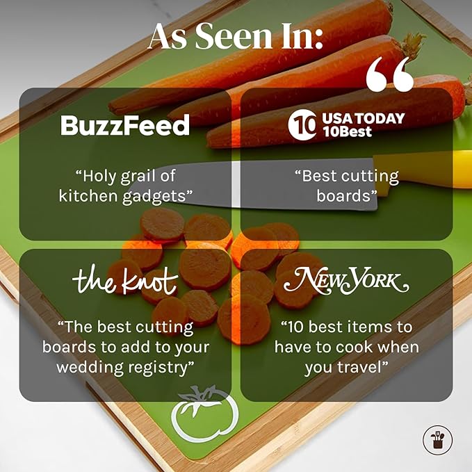 Cutting Boards for Kitchen – Bamboo Cutting Board Set with 6 Color-Coded Flexible Chopping Mats, Easy Clean Wood and Dishwasher-Safe Plastic, Large 17×12, Knife-Friendly by Cooler Kitchen