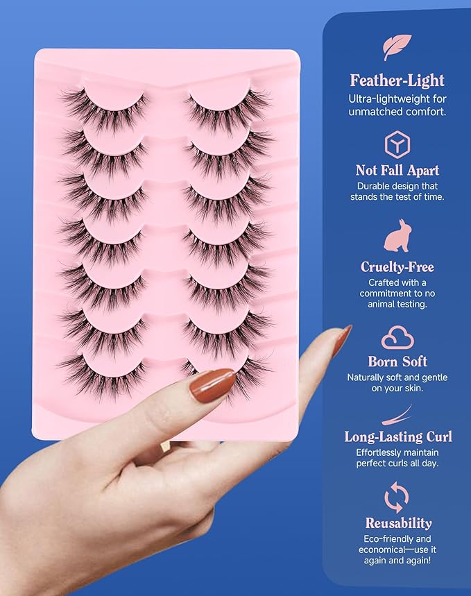 Lashes Natural Wispy Strip Eyelashes Natural Look Flared False Eye Lashes Soft Lash Fluffy Cat Eyelash 7 Pairs Everyday D05-BrightBean Baby