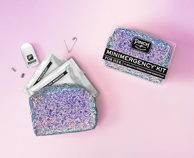 Pinch Provisions Mermaid Glitter Minimergency Kit, includes 17 Travel-Sized Cosmetic Essentials, Convenient for Purses, Emergency Beauty Accessories, Gifts for Holiday’s & Birthday’s-BrightBean Baby