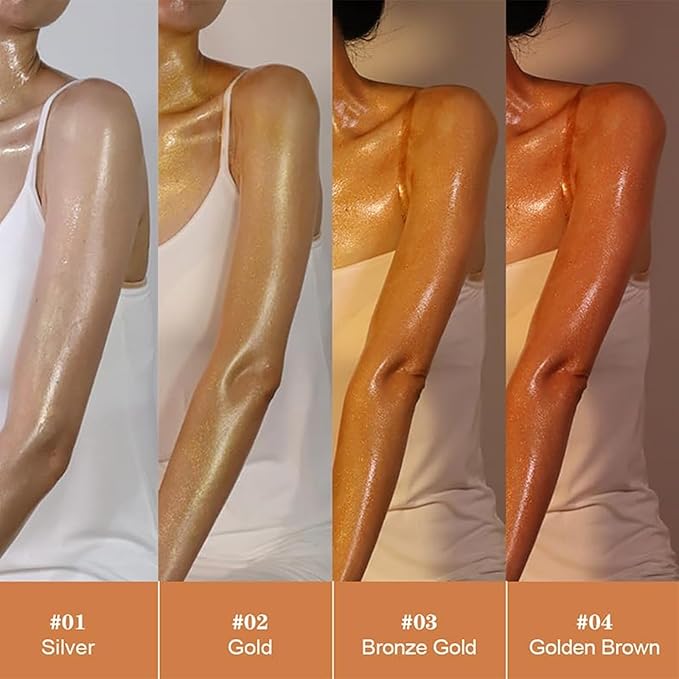Shimmer Body Oil,Face and Body Liquid Luminizer,Waterproof Moisturizing Light Shimmer Glow Illuminator,Smooth Body Shimmer,Liquid Highlighter Makeup (Bronze Gold)-BrightBean Baby