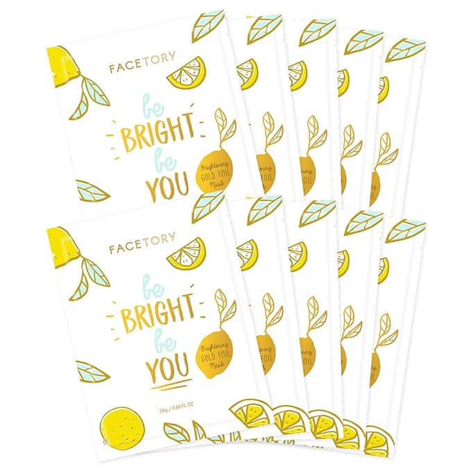 FACETORY K Beauty Face Mask Skin Care - BE BRIGHT BE YOU BRIGHTENING Sheet Mask with Gold Foil & Lemon Fruit | Glowing Gold Brightening Face Mask (10 Pack)-BrightBean Baby