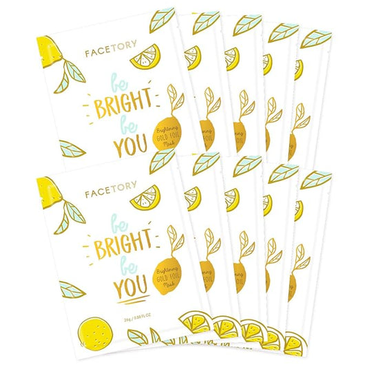 FACETORY K Beauty Face Mask Skin Care - BE BRIGHT BE YOU BRIGHTENING Sheet Mask with Gold Foil & Lemon Fruit | Glowing Gold Brightening Face Mask (10 Pack)-BrightBean Baby