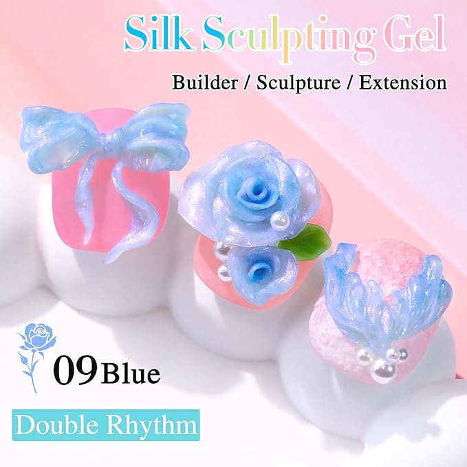 Double Rhythm 3D Nail Gel Pearl Solid Sculpting for Nail Art Non-Sticky Hard for Building Carving Molding Extension Soak Off UV/LED Salon Home DIY 0.5 Oz (Blue-Silk 09)-BrightBean Baby
