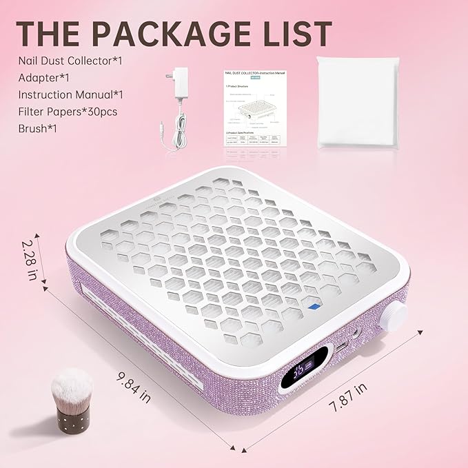 Nail Dust Collector, Rechargeable Dust Collector Nail Tech, Powerful Vacuum Fan Vent Dust Collector Extractor Dust Suction Machine for Acrylic Nails Polishing, Nail Salon&Home,Purple-BrightBean Baby
