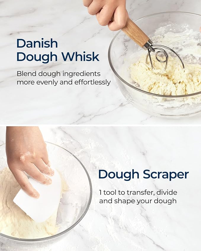 Banneton Proofing Basket Set of 2, 10 Inch Round & Oval Cane Bread Proofing Baskets with Sourdough Bread Baking Supplies, Bread Making Kit