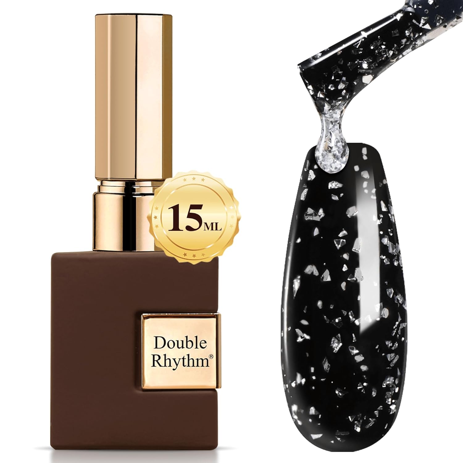 Double Rhythm 15ML No Wipe Gel Top Coat Base Coat Iridescent Glitter Shimmer 2 in 1 Nail Polish Soak Off Manicure DIY Home Salon (Silver Top Coat)-BrightBean Baby