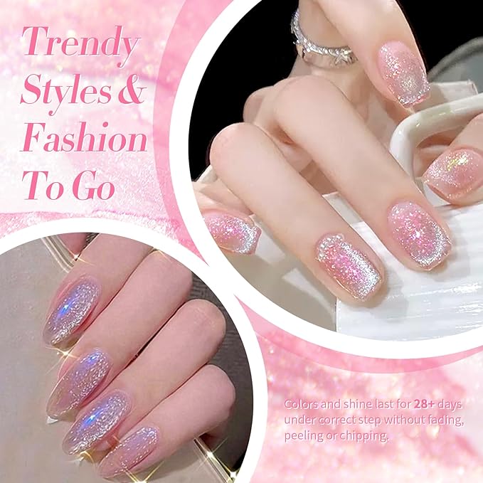 Born Pretty Cat Magnetic Eye Gel Nail Polish, Mermaid Aurora Holographic Pink Blue Green Yellow Gel Polish, Soak Off U V LED Gel Polish Nail Art Design Manicure Salon DIY Home 7ML 6PCS-BrightBean Baby