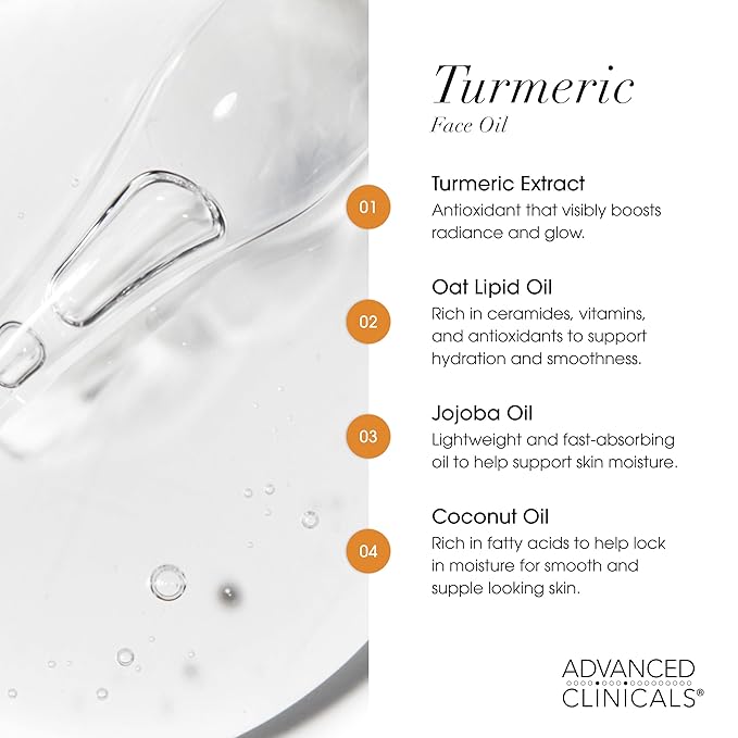 Advanced Clinicals Turmeric Oil Serum For Face | Facial Skin Care Serum With Jojoba + Coconut Oil To Improve Appearance Of Dark Spots & Uneven Skin Tone | Antioxidant Dry Skin Moisturizer, 1.8 Fl Oz-BrightBean Baby