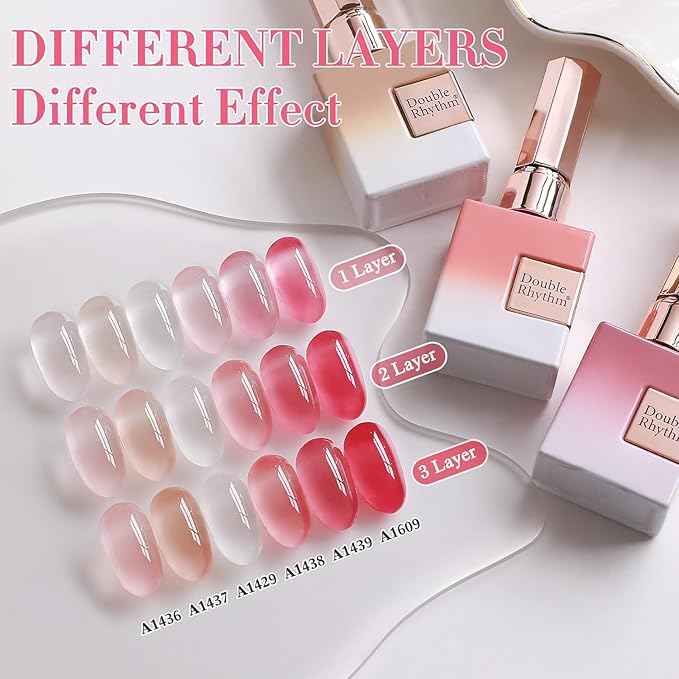 Double Rhythm 6 Pcs 15 ML Gel Polish Set Same Color Same Bottle Soak Off Gel Polish Kit Nail Art Manicure Salon DIY at Home for Women (Milky White Jelly Pink Nude Peach-T6-24)-BrightBean Baby