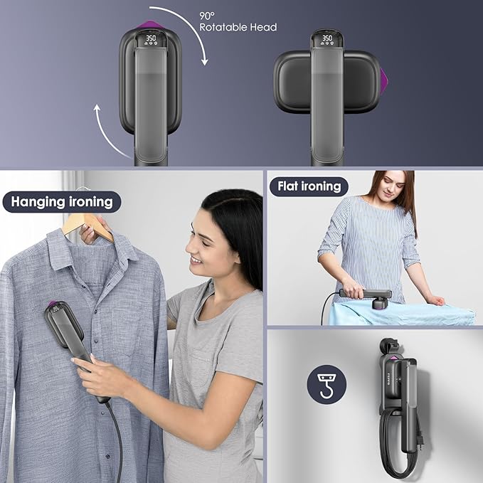 FEPPO Travel Steamer for Clothes, 110-240V Dual Voltage Portable Mini Steamer & Iron 2in1, 1100W Powerful Garment Steamer, Fast Heat Up, Travel Size, HD Display, for Home & Global & Europe Travel-BrightBean Baby