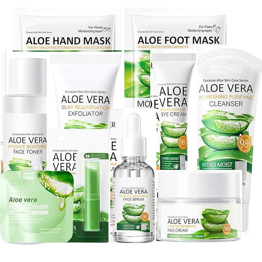 10Pcs Skin Care Products Set, Aloe Vera Skin Care Sets, Skin Care Gift Set for Women Girls, Skincare Routine Set, Face Care Kit for Dry Skin, Hydrating Whole Body Skin Care-BrightBean Baby