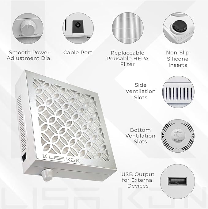 Nail Dust Collector with Reusable Filter, Professional Vacuum Fan Dust Extractor, Powerful & Quiet Nail Tech Dust Suction Machine for Acrylic Gel Nail Polishing, High-End Nail Salon-BrightBean Baby